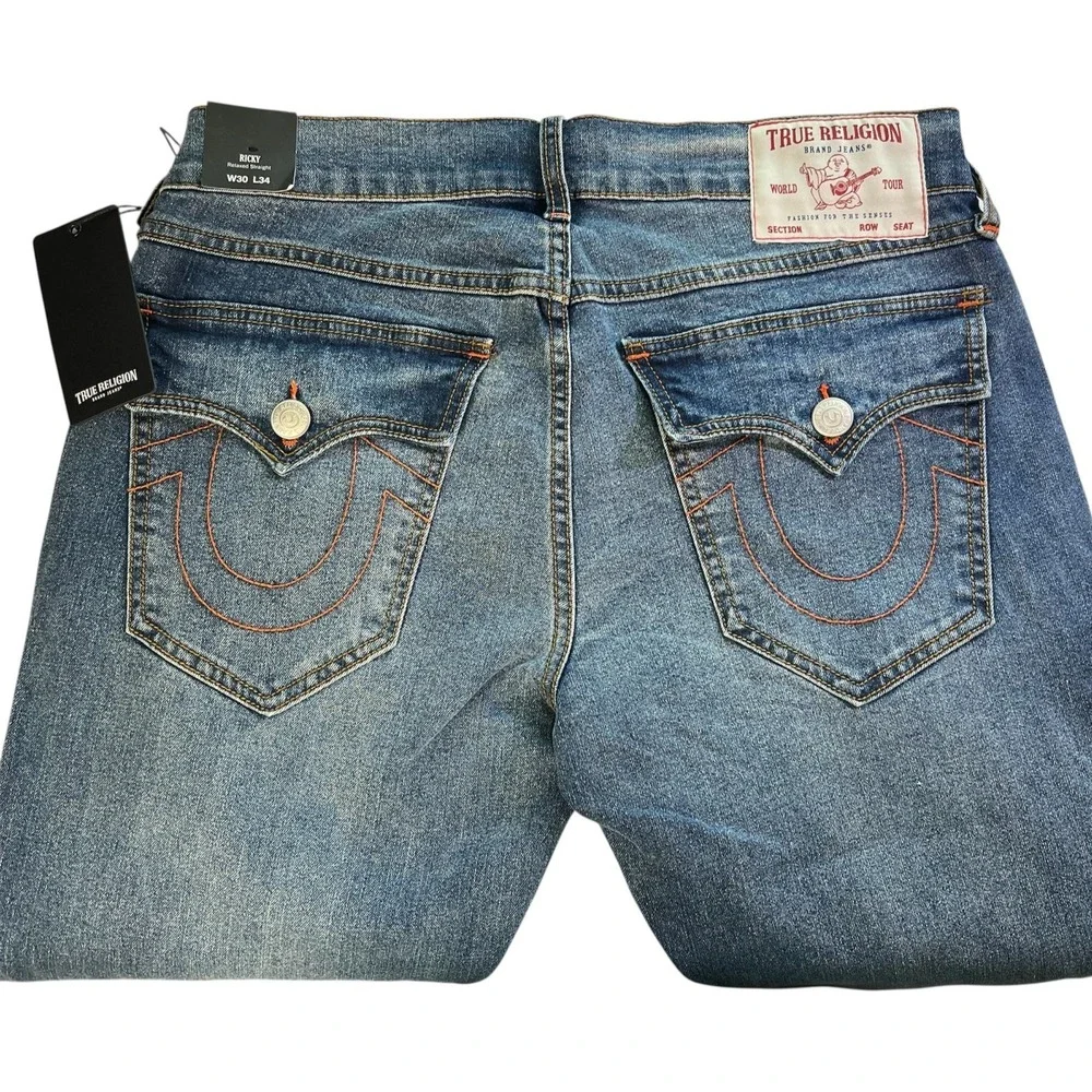 TRUE RELIGION Ricky Relaxed Straight Snap Flap Jean Mens 30/34 (READ) 700644 NWT